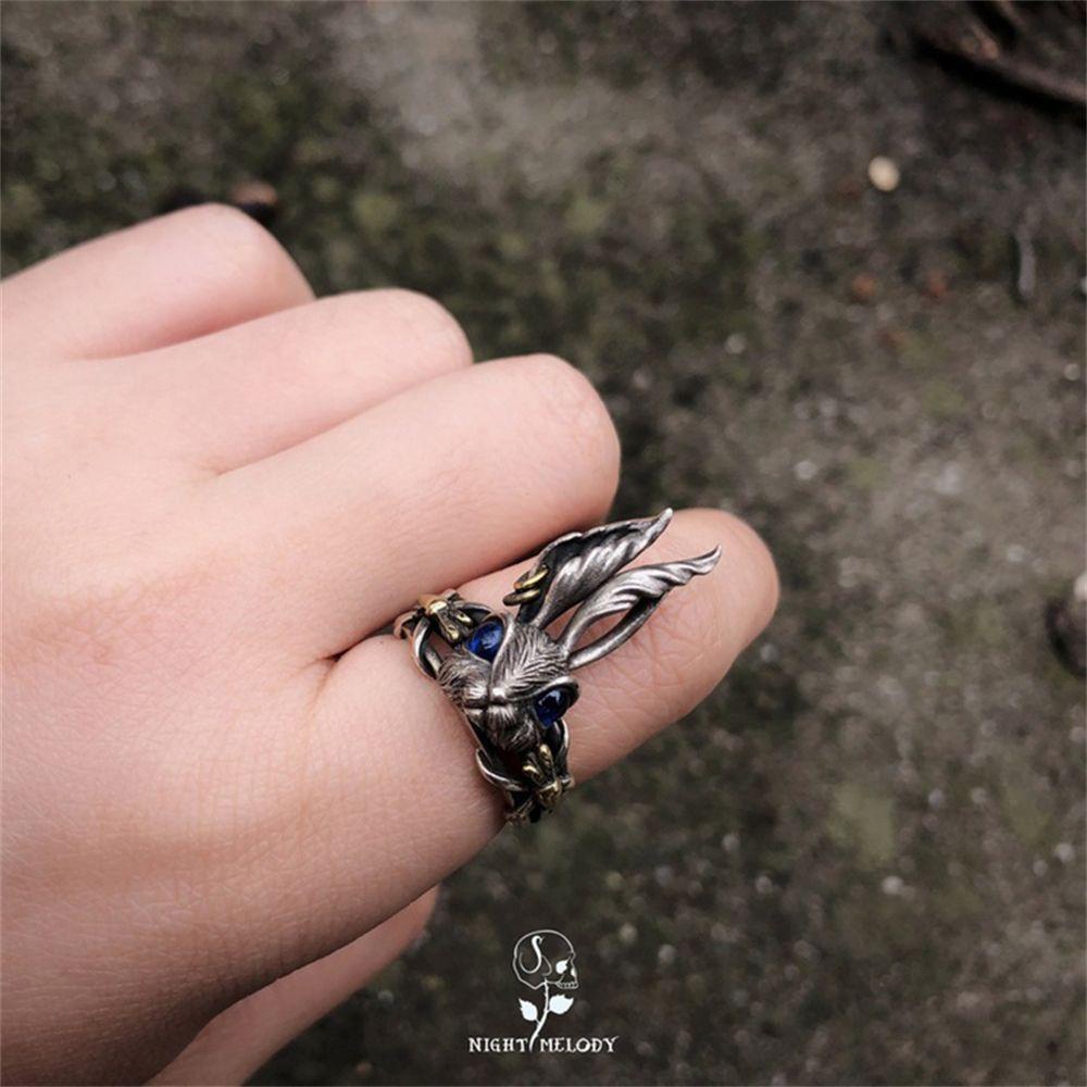 Preva Cincin Kelinci Cincin Perhiasan Fashion Biker Cincin Terbuka Gothic Hip Hop Fantasi Peri