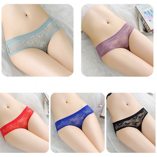 Wanita Celana Dalam Brief Sexy Low Waist G Stirng Polos Bunga Transparan Pakian dalam 3C177