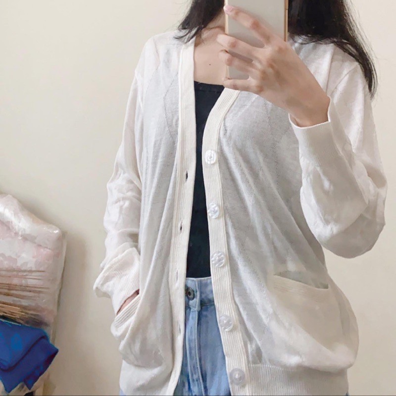 ATASAN WANITA CARDIGAN PUTIH PANJANG MURAH THRIFT