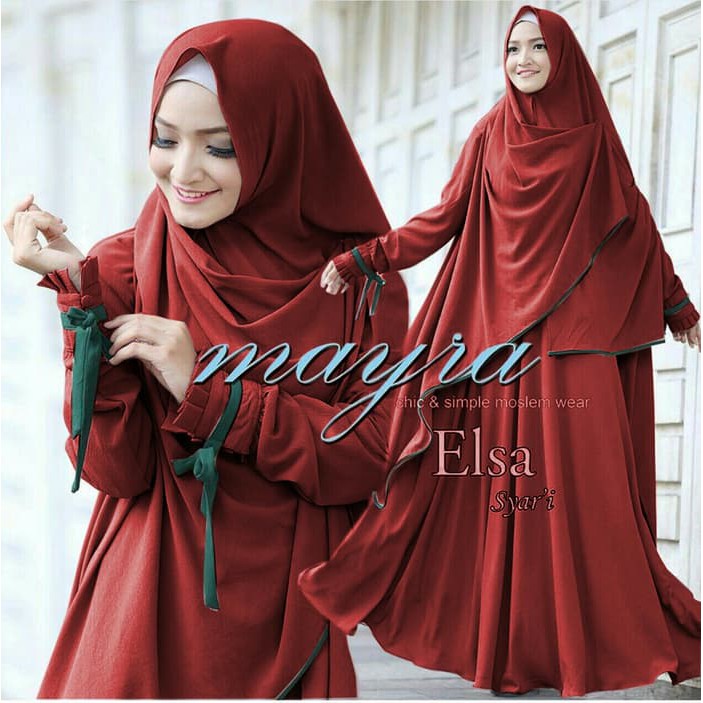 Premium-Busana Muslim-gamis wanita dewasa maxi elsa baju marun hijab baju muslim