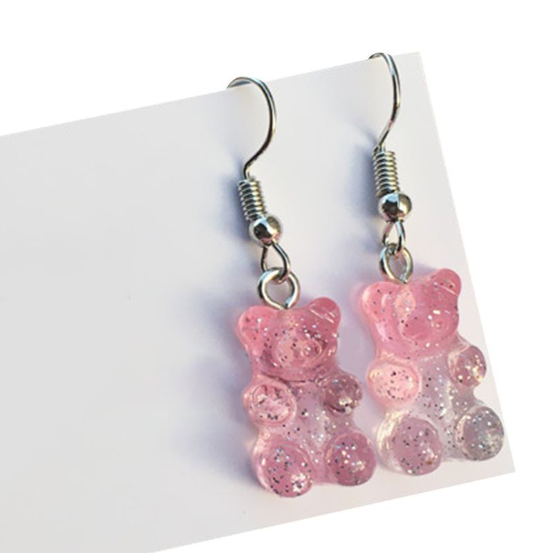 Siy 1 Pasang Anting Kait Gantung Wanita Bahan Resin Desain Beruang Kartun Warna Warni Menarik Untuk Hadiah