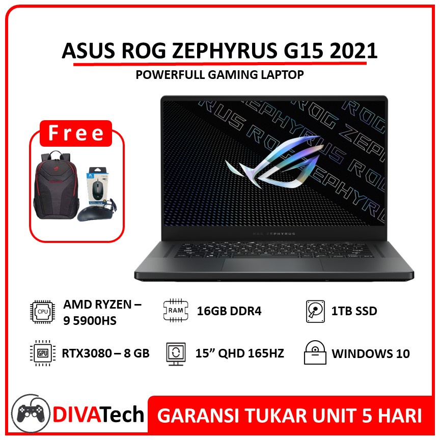 Asus ROG ZEPHYRUS G15 GA503QS Ryzen 9 5900HS RTX3080 8GB QHD 165HZ