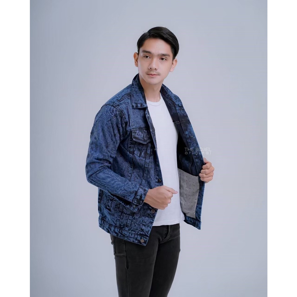 The Bojiel jacket jeans sand wash M l XL jaket jeans distro jaket jeans lengan panjang berkerah Retro Grey JJ13J02