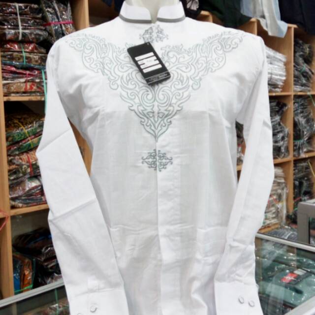 Baju koko putih bordir katun koko pria