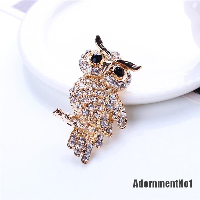 (Adornmentno1) Pin Bros Burung Hantu Hiasan Kristal + Berlian Imitasi