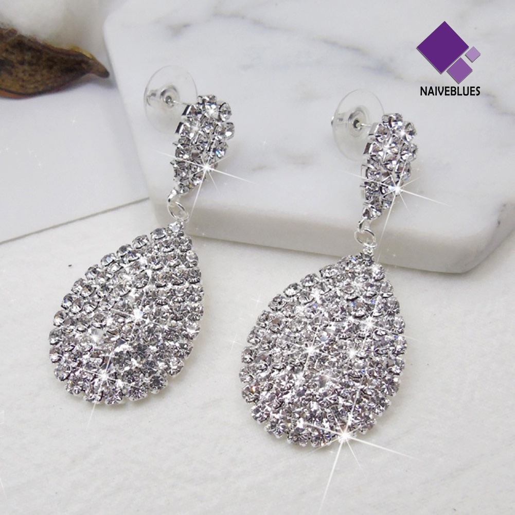 Anting Stud Berlian Imitasi Model Waterdrop Menjuntai Untuk Wanita