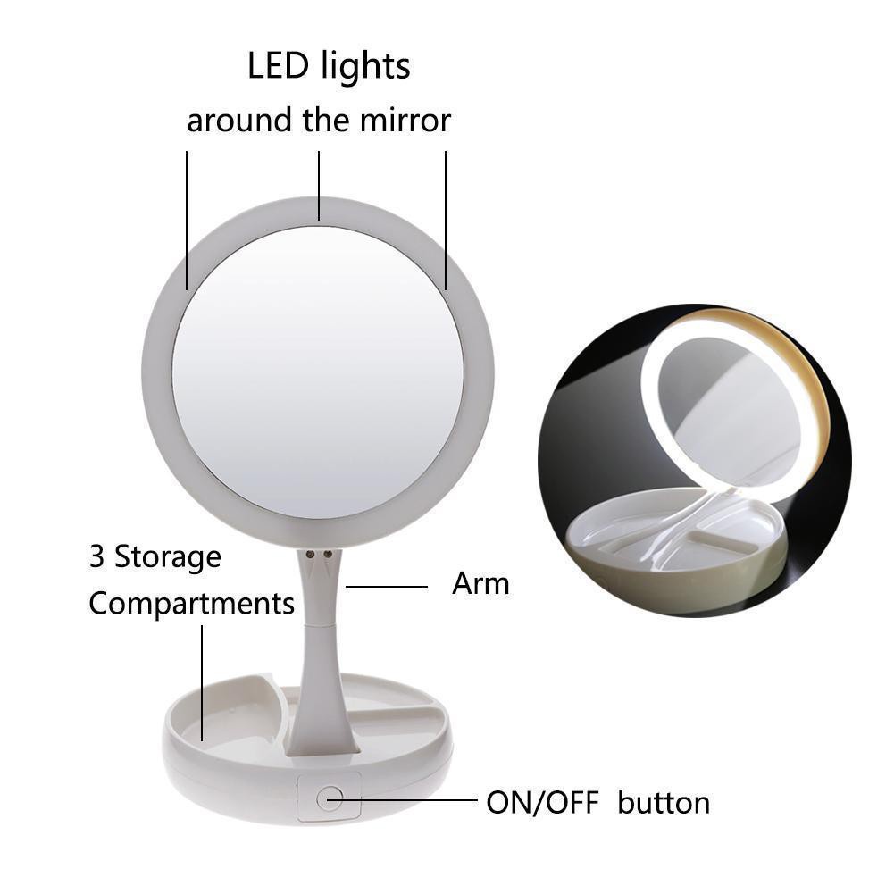 Cermin LED Mirror Lipat Portable kaca Rias Dua Sisi Usb Baterai Makeup