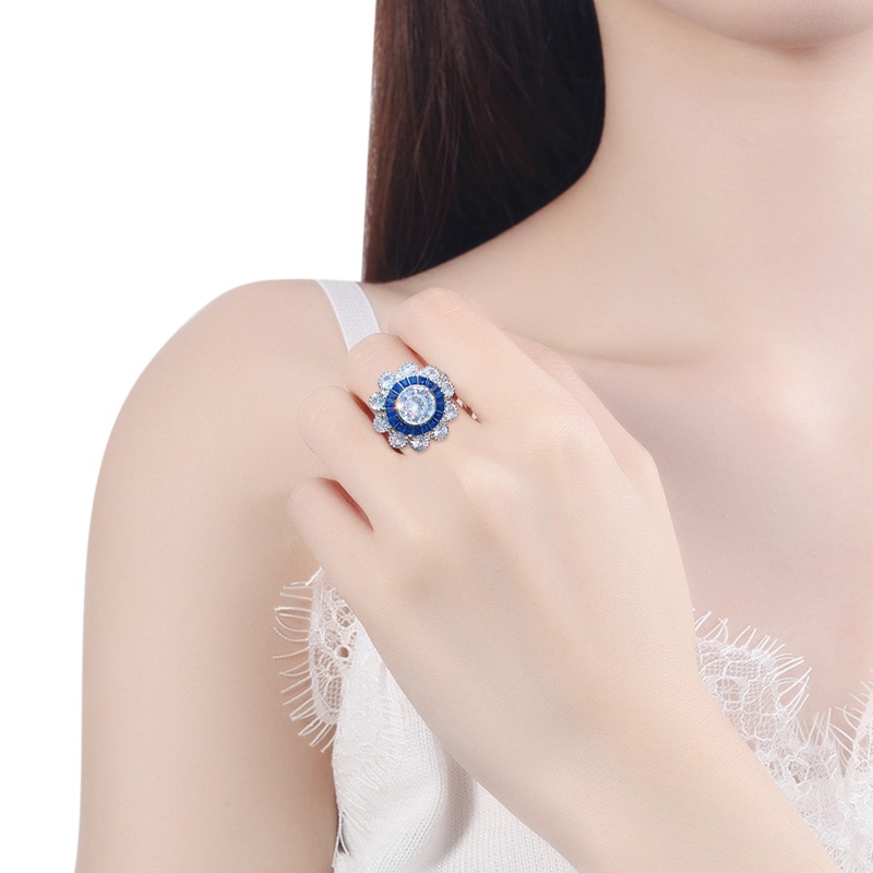 Cincin Wanita Desain Bunga Hias Cubic Zirconia AAA Berkilau Untuk Pernikahan / Tunangan / Hadiah Ulang Tahun