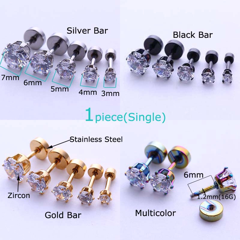 1piece Hypoallergenic stainless steel auricle pinna piercing earrings Zircon