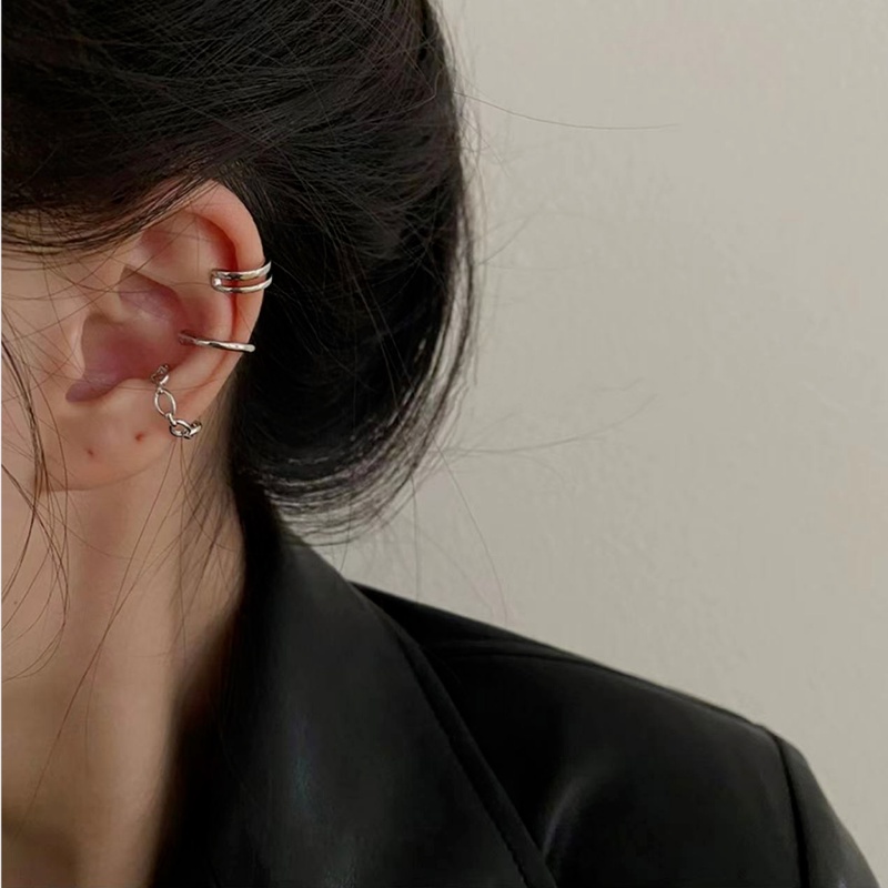 Papaozhu 3 Pcs Retro Perak Tanpa Tindik Cuff Earrings Untuk Wanita Gadis Fashion Berongga Geometris Tulang Rawan Klip Anting Perhiasan Telinga Trendi