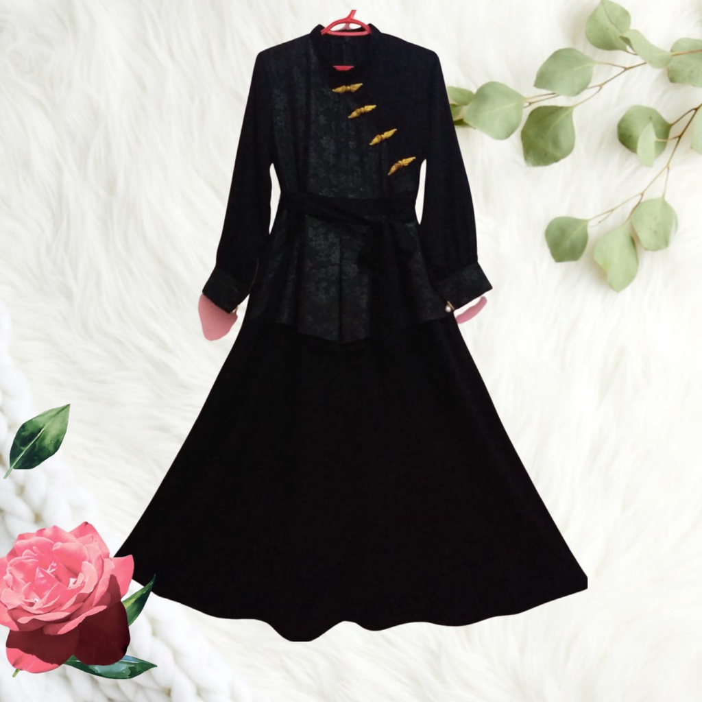 Jubah Akhwat Motif KAncing Miring Tali pinggang By Qonita Collection