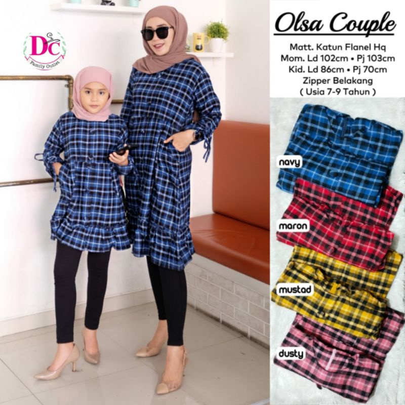 Baju Lebaran Couple Flanel Tunik Ibu dan Anak Cewek Usia 7-9 Tahun Pulsa Couple