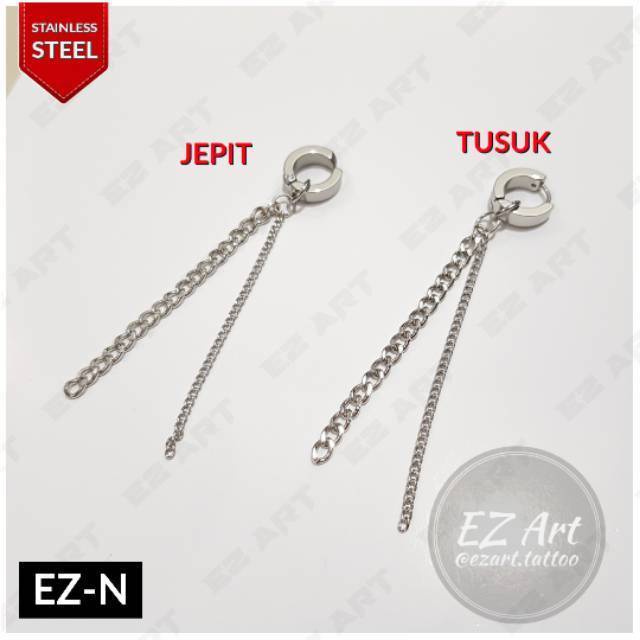 1Pc Model EZ-N Silver Anting Jepit Tusuk Variasi Bandul Gaya Punk Korea KPOP Stainless Steel