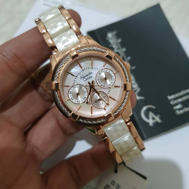 Jam Tangan Wanita Alexandre Christie AC 2654 ac2654 Rosegold White Original 35mm zsryj