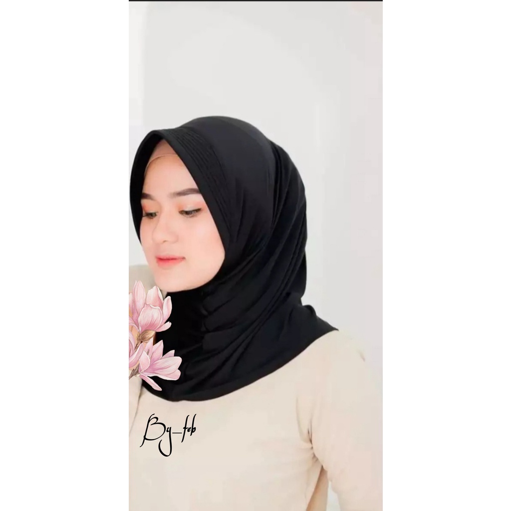 KERUDUNG BERGO SPORT SPANDEK / POLI / BALON / BISA COD-HITAM