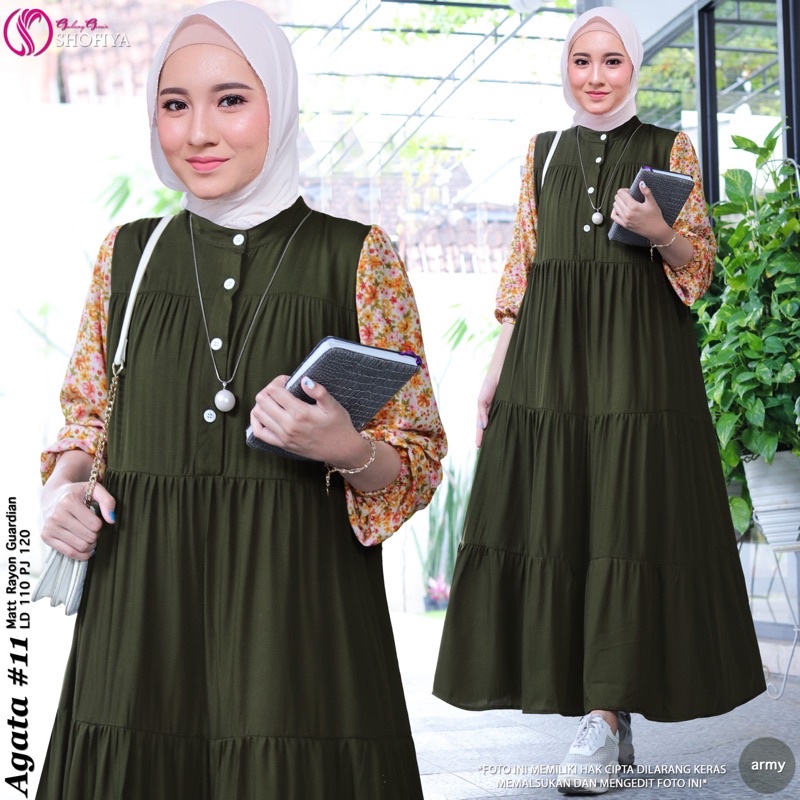 [VICAN] DASIMA #2 AGATA #11 #12 SERIES MIDI HOMEY DRESS GAMIS PAKAIAN WANITA FASHION BUSANA MUSLIM MODERN TERBARU SUPER BEST SELLER ORIGINAL GGS BY SHOFIYA-Agata 11 - Army