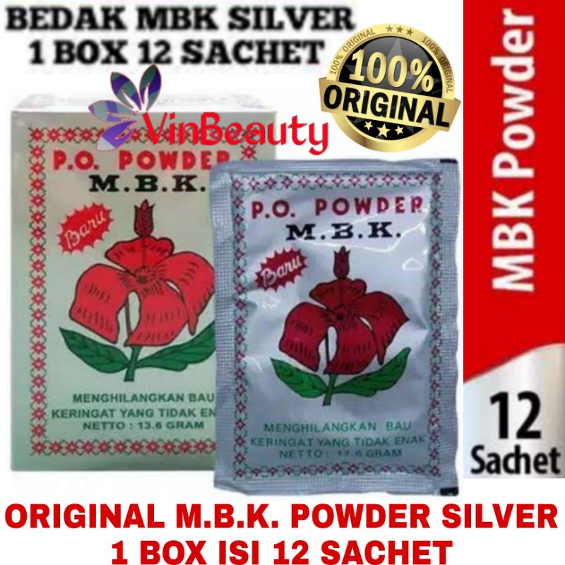 ORIGINAL MBK POWDER SILVER 1 BOX ISI 12 PC / BEDAK KETIAK M.B.K. POWDER