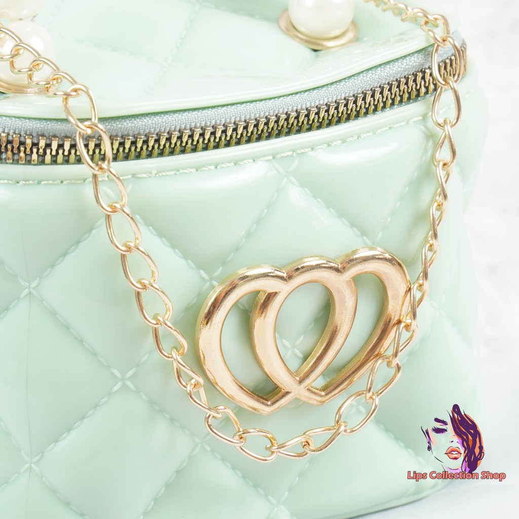 Tas Jelly Glossy Tabung Love Pearl | Tas Mini Rubber | Tas Jelly Mini Mutiara