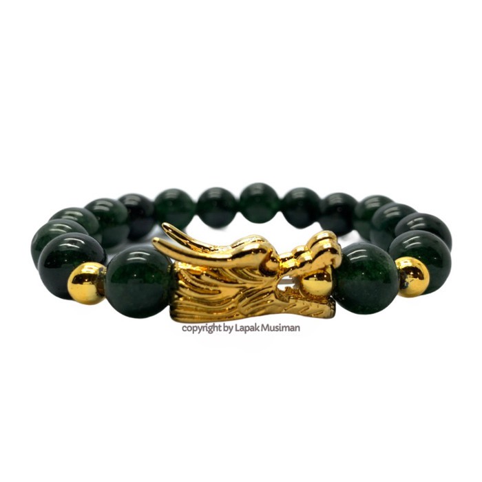 [Bayar di Tempat] Gelang Pria Batu Giok Hitam Blackjade Motif Naga Asli Natural