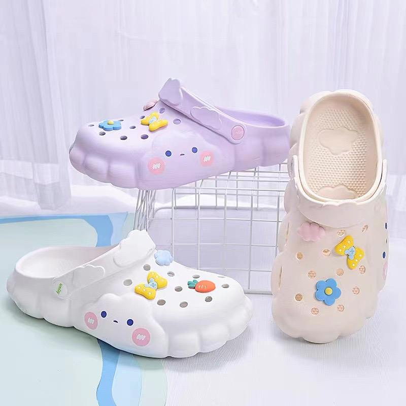 [littlecrab] Sandal Fuji Baim Croc Awan Gelembung Warna Pastel Lembut Berkualitas Free Jibbitz Pita Bunga Wortel Sendal Lubang Full Cover Anti Slip EVA Anti Air Cute Sandals Buaya Korean Style