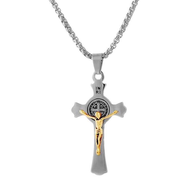 Kalung Liontin Salib Yesus Bahan Stainless Steel Hypoallergenic Untuk Hadiah N-22031