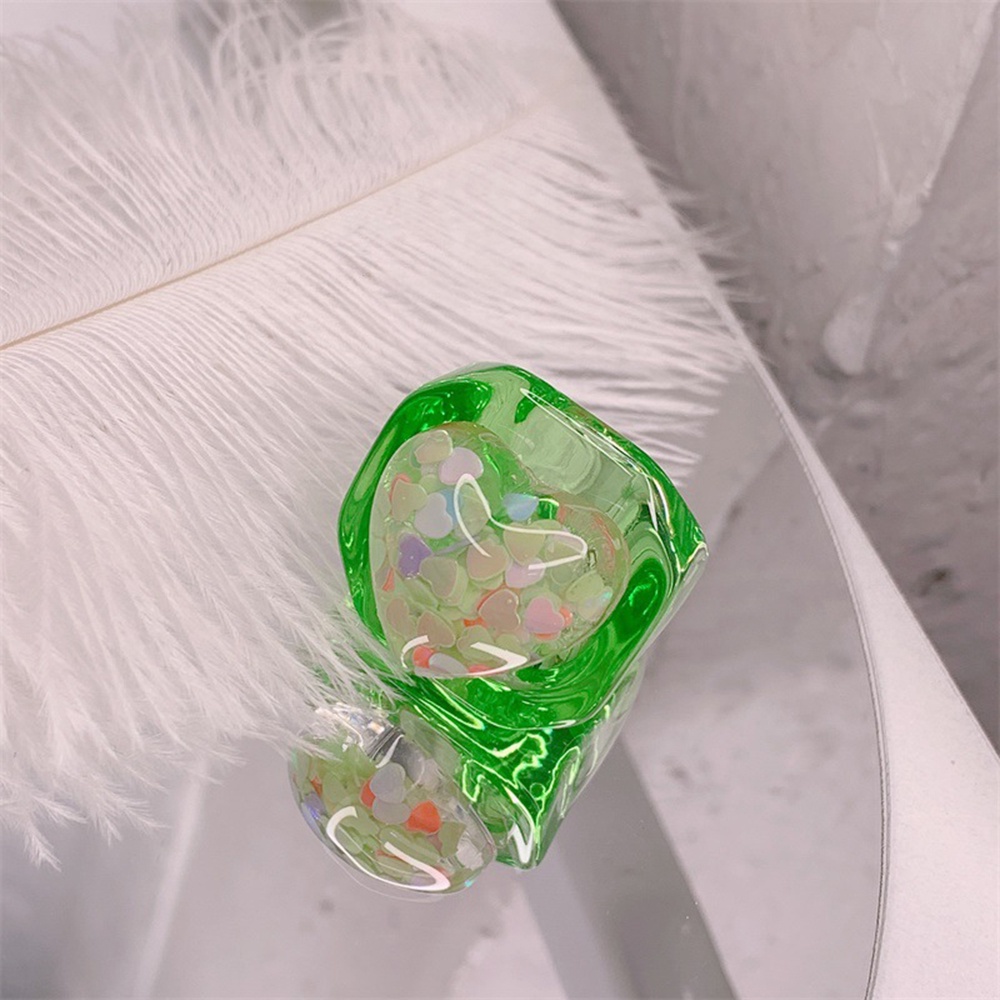 1pc Cincin Bentuk Hati Geometris Bahan Resin Warna Permen Untuk Wanita