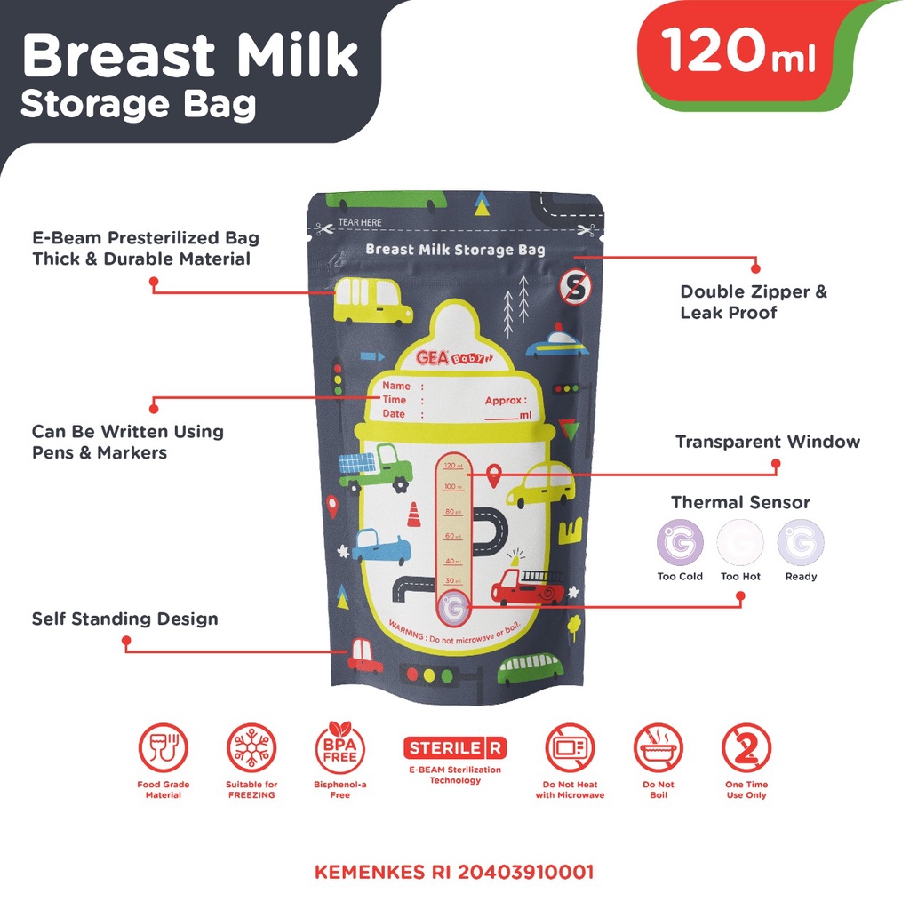 GEA BABY Breastmilk Storage 120ml Motif Metropolis Kemasan Pouch