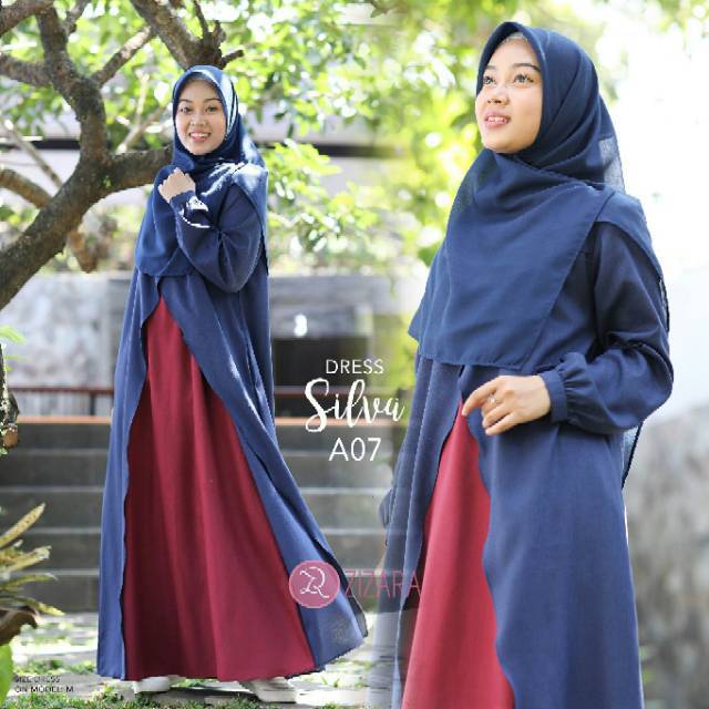 SILVA A07 S DRESS ZIZARA GAMIS POLOS LAYER BAHAN LINETA DAN IMA NAVY MAROON CASUAL FORMAL