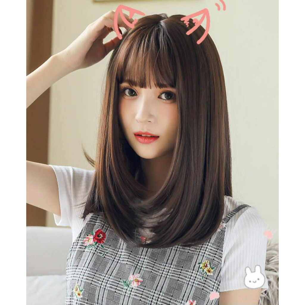 WDA-15 wig rambut palsu pendek air bangs daily natural wanita hitam dark brown cokelat