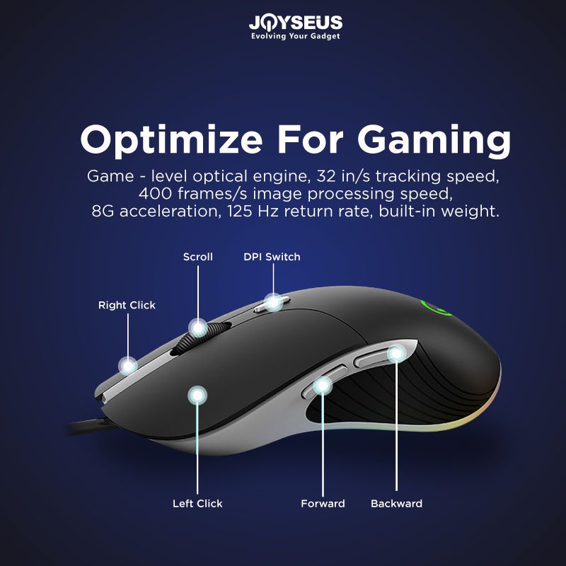 JOYSEUS X6 Mouse Gaming RGB 32000DPI LED USB Profesional