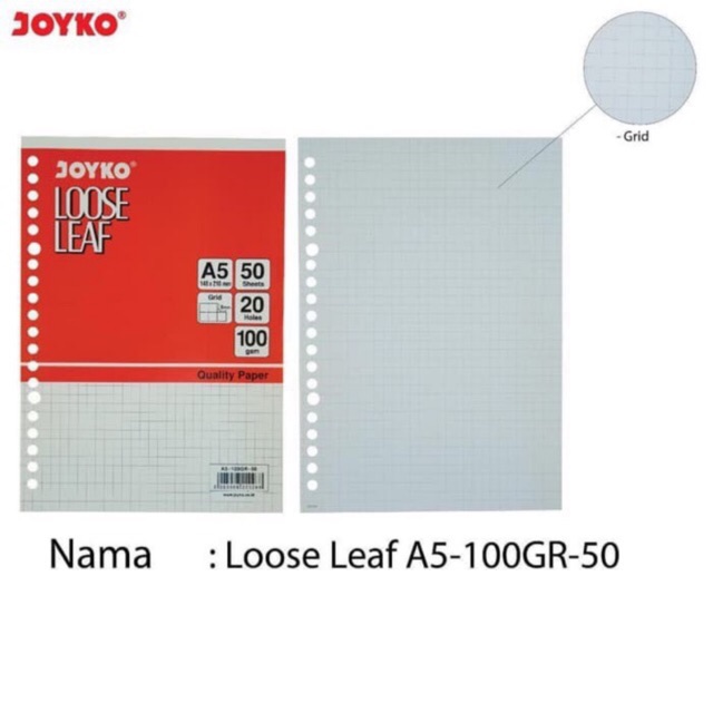

Kertas File / Organizer / Agenda Loose Leaf A5 Dot, GRID Joyko 50 Lembar