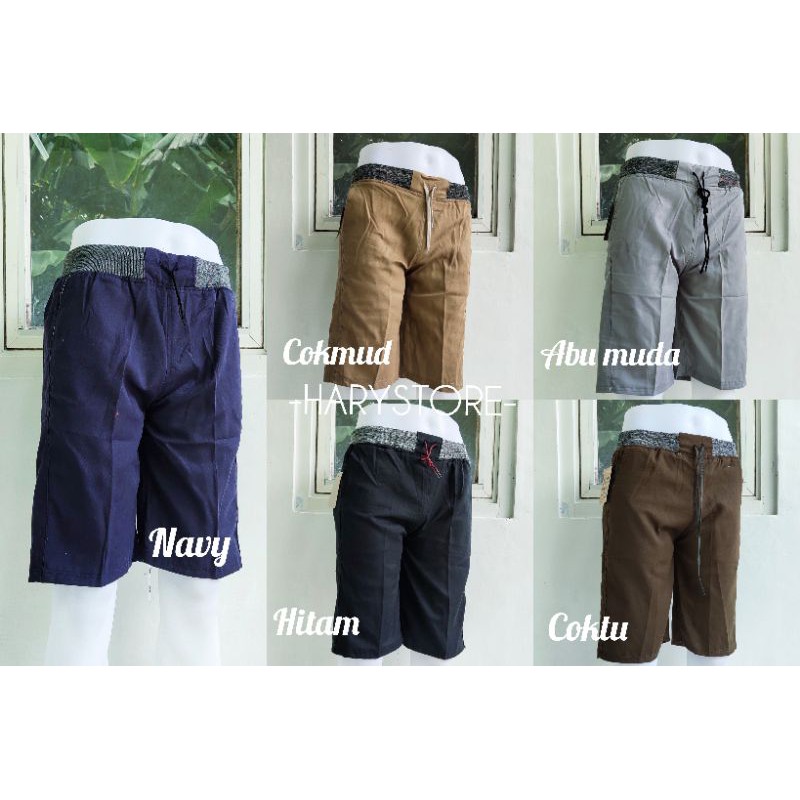 Celana Pendek Pria Cowok Dewasa Polos Distro Surfing Chino Karet Pinggang Kolor Chinos Katun twill