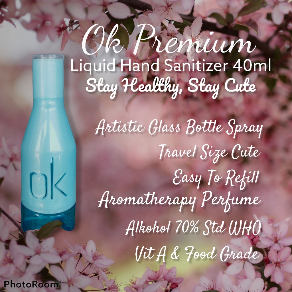 Ok Premium Liquid Hand Sanitizer Artistic Glass Bottle Spray 40ml