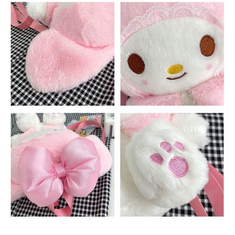 Tas Ransel Wanita Bulu Boneka Sanrio Character Contestants MY MELODY Multifungsi Bisa Ransel + Selempang Perempuan / Backpack Wanita Bulu Empuk Halus Lucu Imut Gemoy Karakter Kartun My Melody