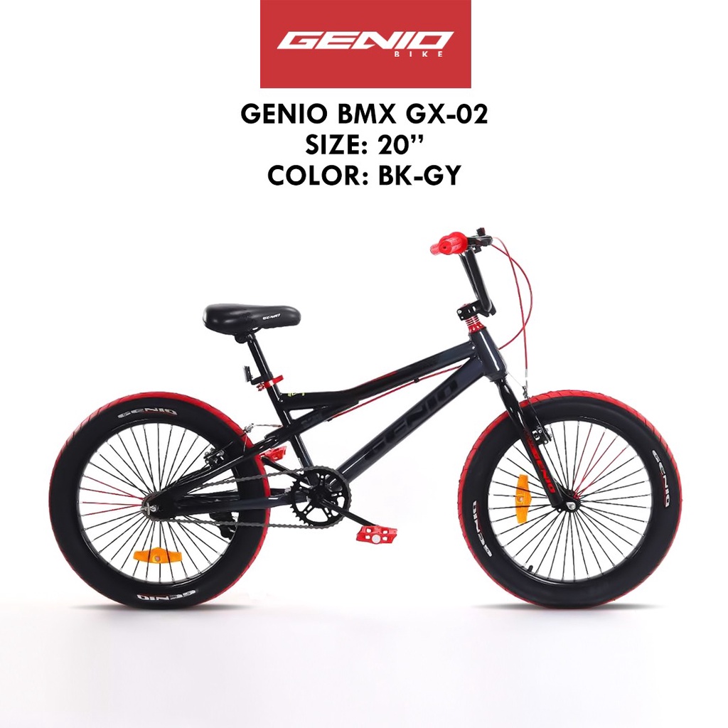 Sepeda Anak Remaja Dewasa BMX Genio GX02 Ban Jumbo 3.0 GX 02 20 Inch Garansi Termurah Murah SNI-Black Grey