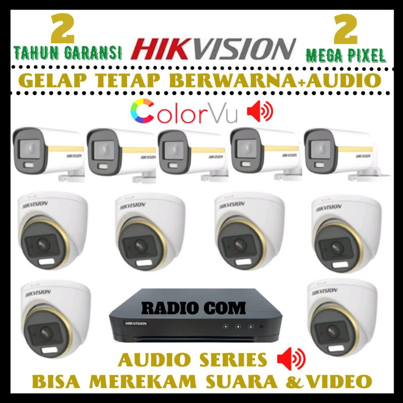 PAKET CCTV HIKVISION COLOR VU 2MP 16 CHANNEL 11 KAMERA SIANG MALAM BERWARNA+AUDIO SERIES