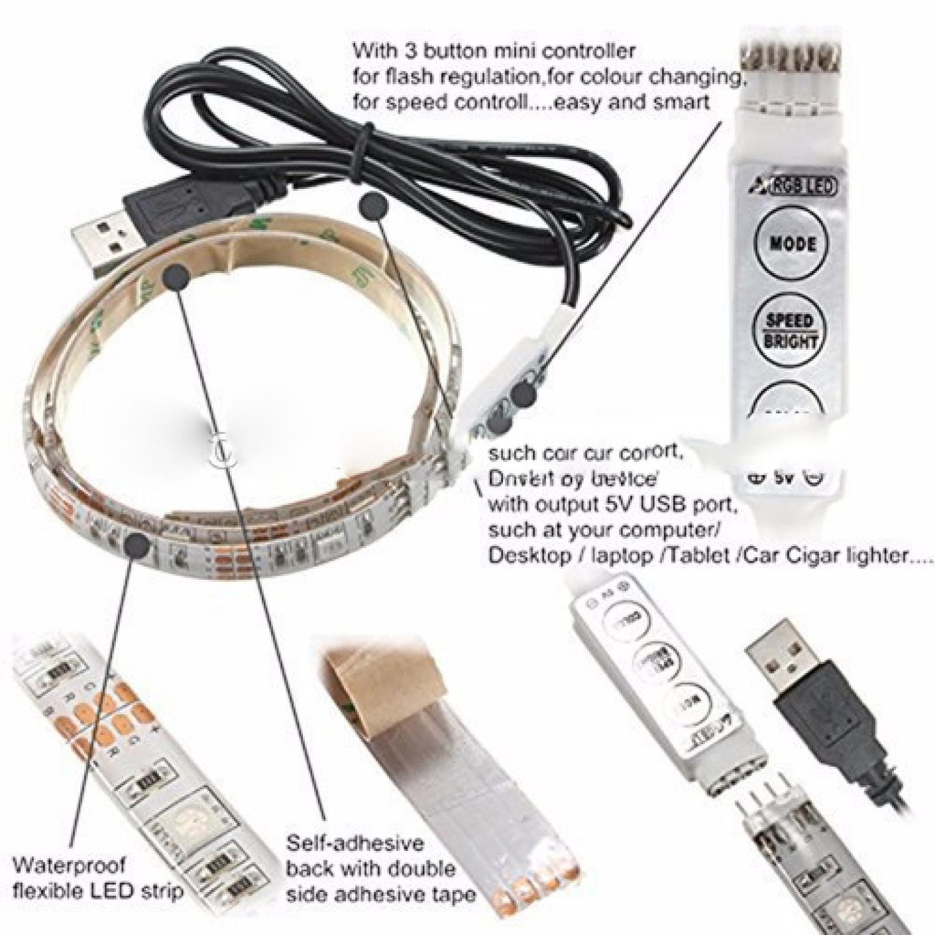 Bayar Ditempat MALITAI Mood Light Led Strip 5050 RGB with USB Controller - SMD2835