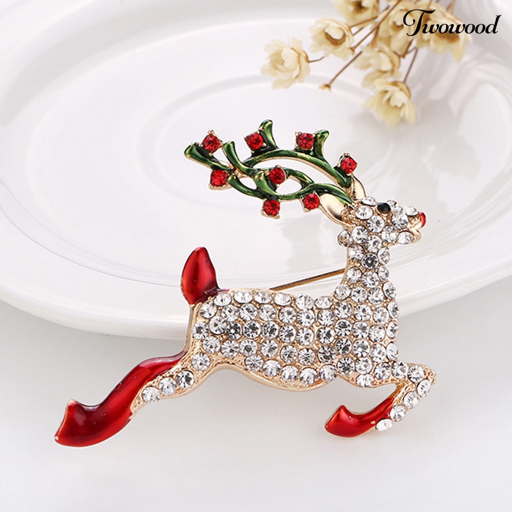 Twowood Brooch Pin Deer Shape Decoration Jewelry Shiny Rhinestone Exquisite Brooch Christmas Gift