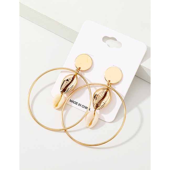 LRC Anting Tusuk Fashion Gold Natural Shell Metal Ring Earrings F61380