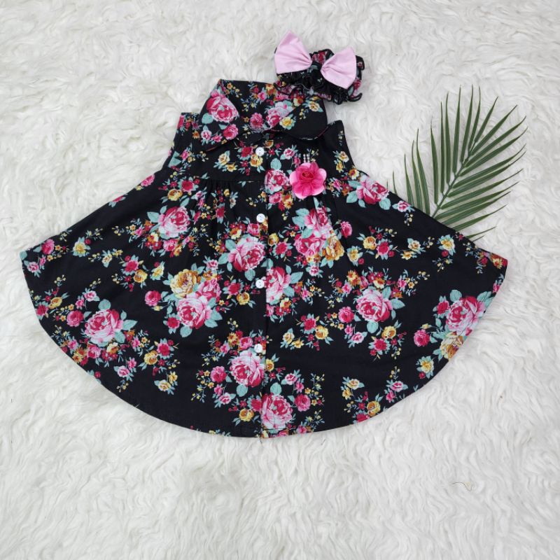 Baju bayi perempuan dress kipas + bandana