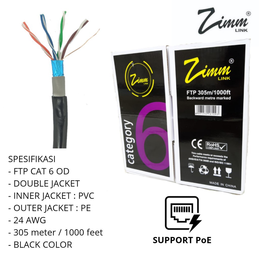 Kabel FTP STP Outdoor ZIMMLink Cat6 / FTP STP ZIMM Link Cat6 CCA-OD Double Jacket