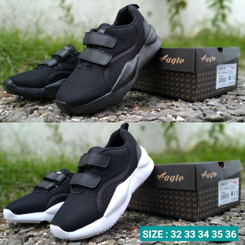 Sepatu Sekolah Murah Keren Eagle Original Untuk Anak Sd Pria Wanita Full Hitam Size:32-36