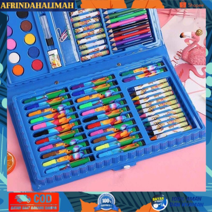 

[TERBARU] Stationary set pensil crayon cat air menggambar sekolah anak isi 86pcs - Biru
