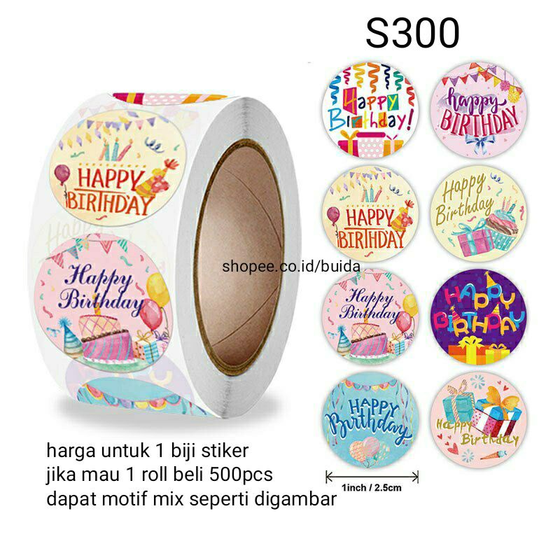 Stiker Sticker Happy Birthday Segel Kemasan Label Ucapan Selamat ulang tahun ultah ulangtahun kado gift box dus hampers dekorasi kartu ucapan hangtag topper kue tart parcel bingkisan souvenir hadiah-S 300