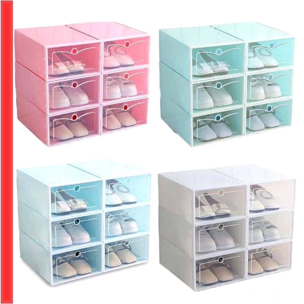 Kotak Sepatu Susun Lipat Plastik Bening - Box Penyimpanan Sandal Transparant Size BESAR