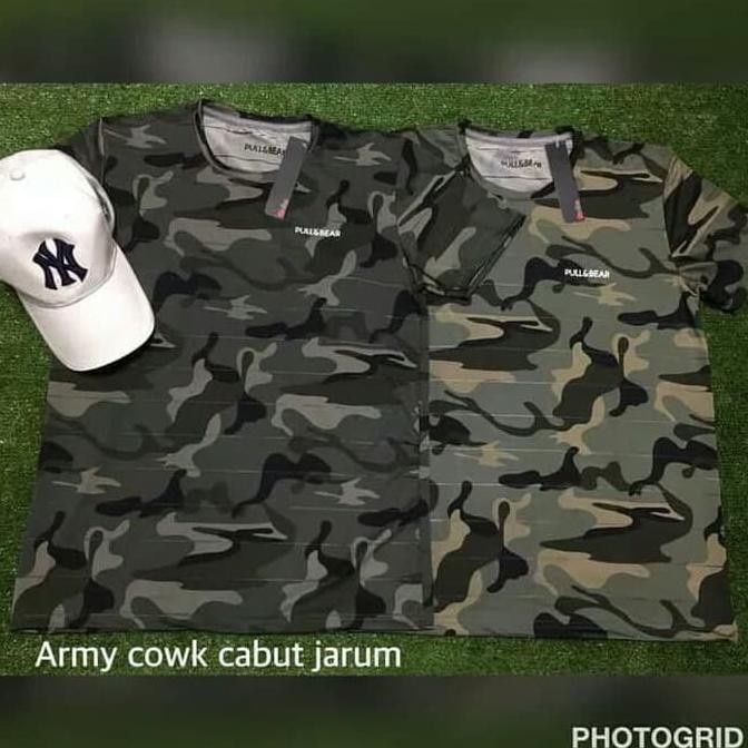 Super Sale Baju Kaos Army Pria Camo Pull and Bear Hijau Loreng Gym Murah Banget