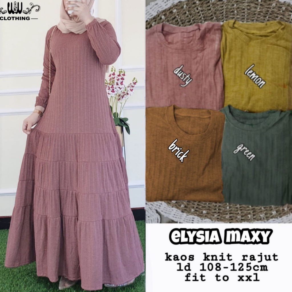 Baju Gamis Pesta Big Size Muslim Wanita Harian Kekinian Terbaru 2021 Kaos Rajut Knit Jumbo Ld 110 Ld