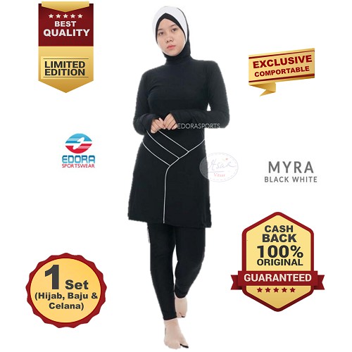 Baju Renang Muslimah Edora Sportswear MYRA Black