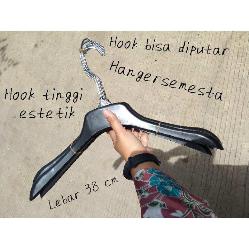 6 PCS HANGER MALL 38 CM HITAM BAHAN PLASTIK HOOK PUTAR TEBAL