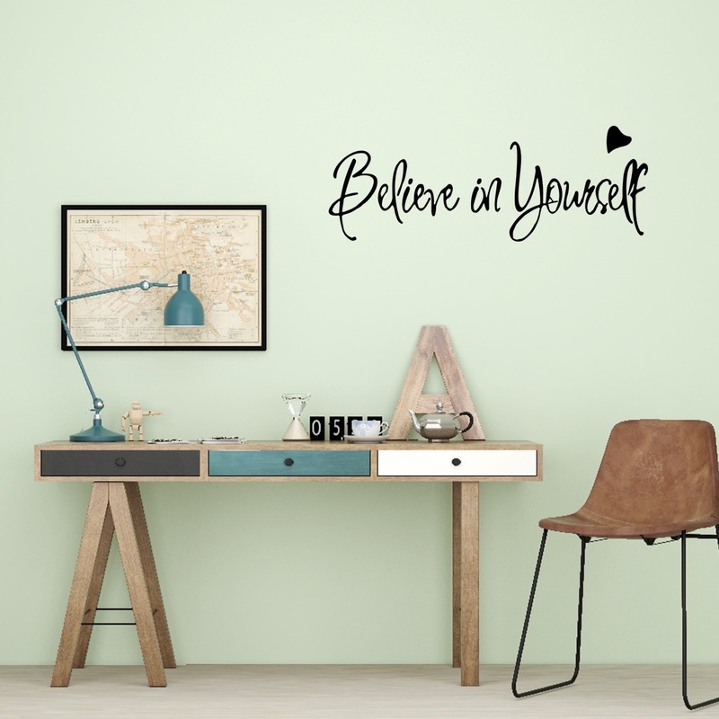 Diy Stiker Dinding Dengan Bahan Mudah Dilepas Gambar Tulisan &quot;Believe In Yourself&quot; Ukuran 20x55cm